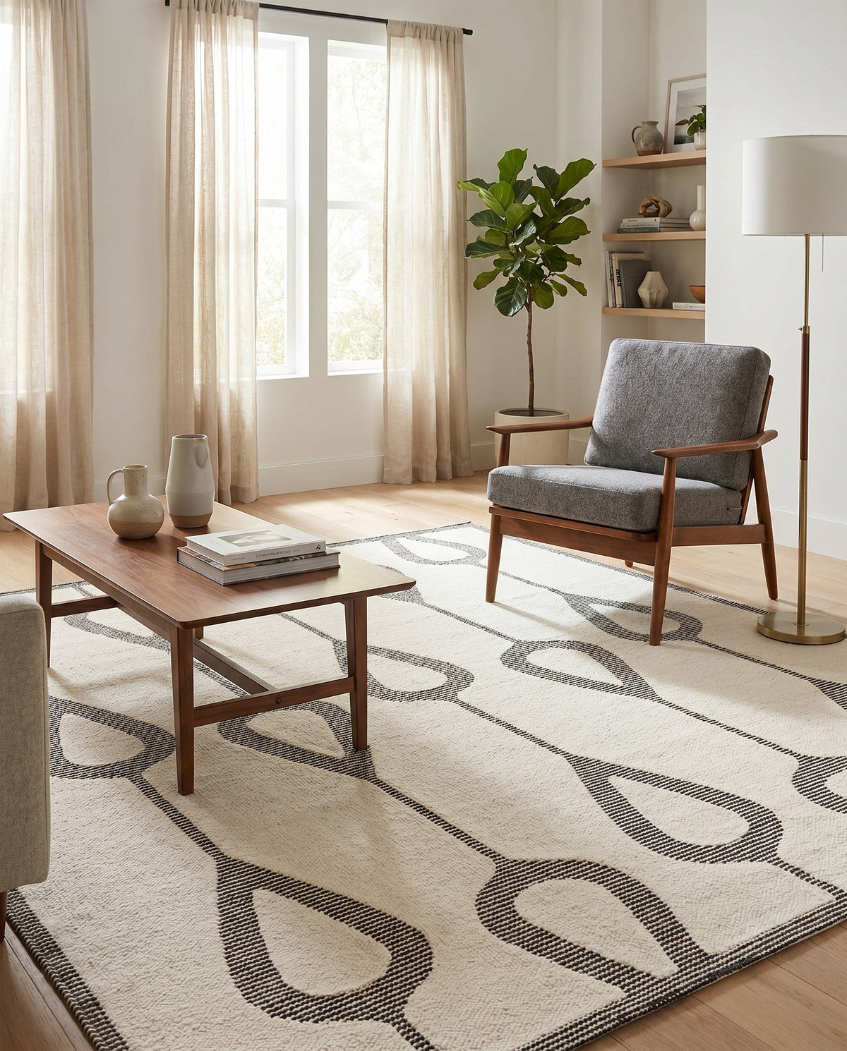 Monochrome Collection Area Rug -  Marble Square Ivory White  lifestyle 109