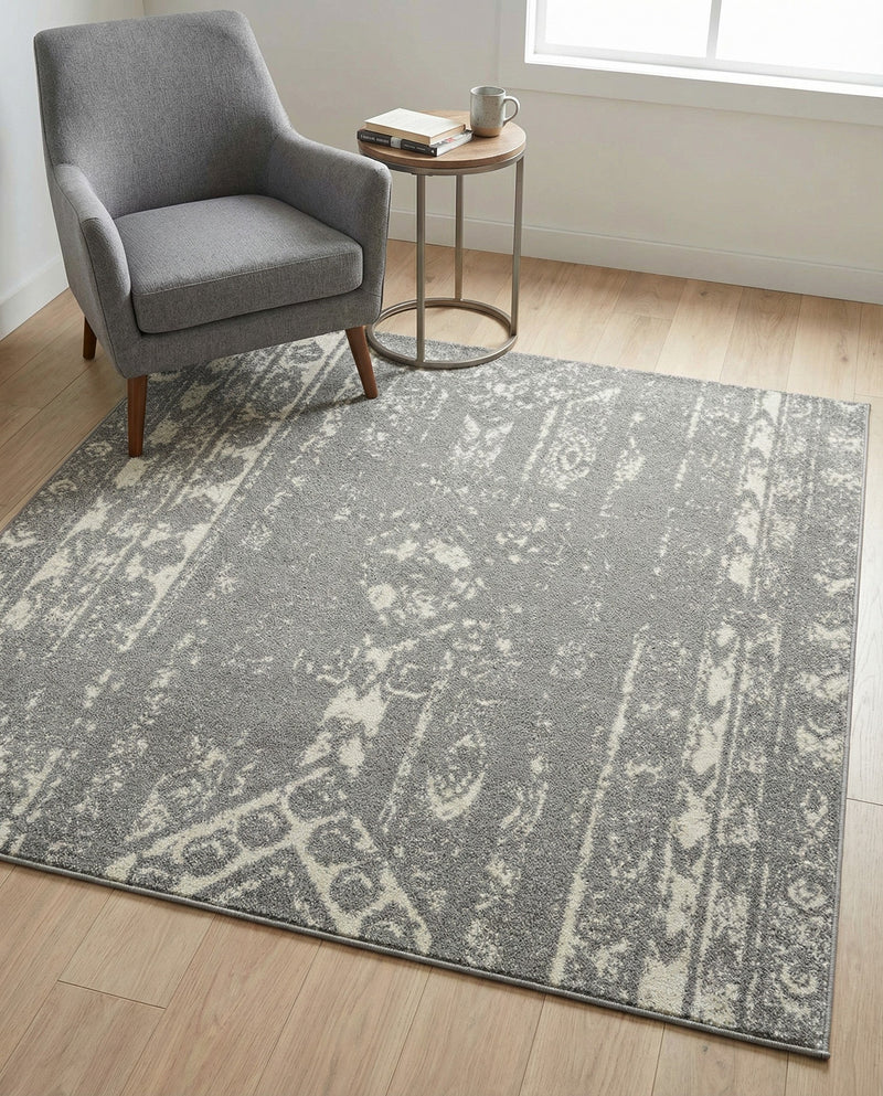 Brighton Stripes Collection Area Rug - Sussex (Gray and Ivory) Square Gray and Ivory  lifestyle 26