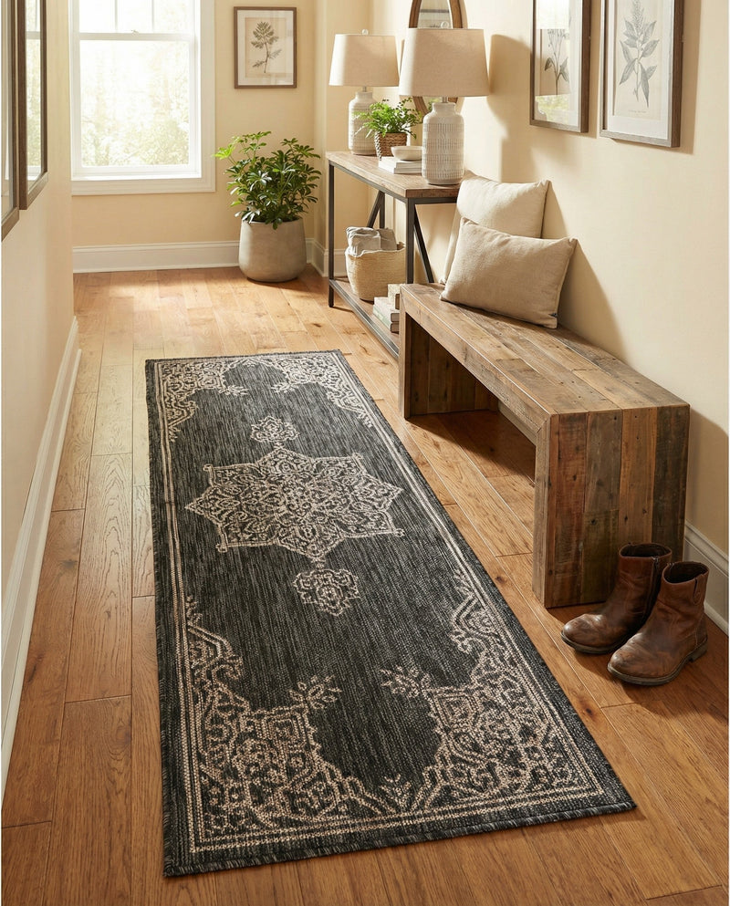 Patio Heritage Collection Area Rug -  Charleston (Charcoal Gray) Runner Charcoal Gray  lifestyle 54