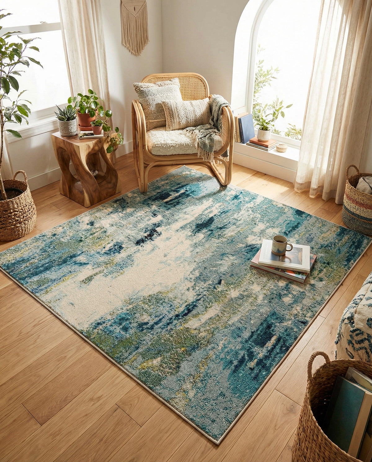 Chromatic Oasis Collection Area Rug -  Serene Square Light Blue  lifestyle 120
