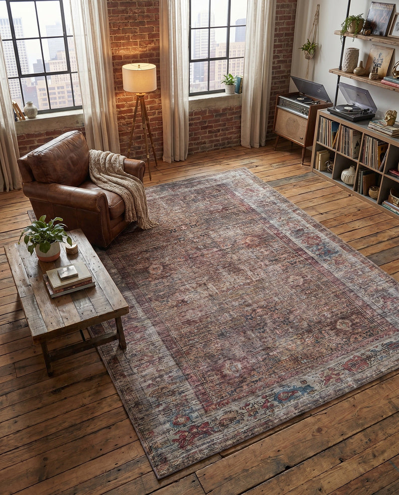 Vintage Memories Collection Area Rug -  Reverie Rectangle Rust Red and Brown  lifestyle 4