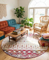 Mediterranean Lattice Collection Area Rug -  Casablanca (Ivory Multi) Round Ivory Multi  lifestyle 34