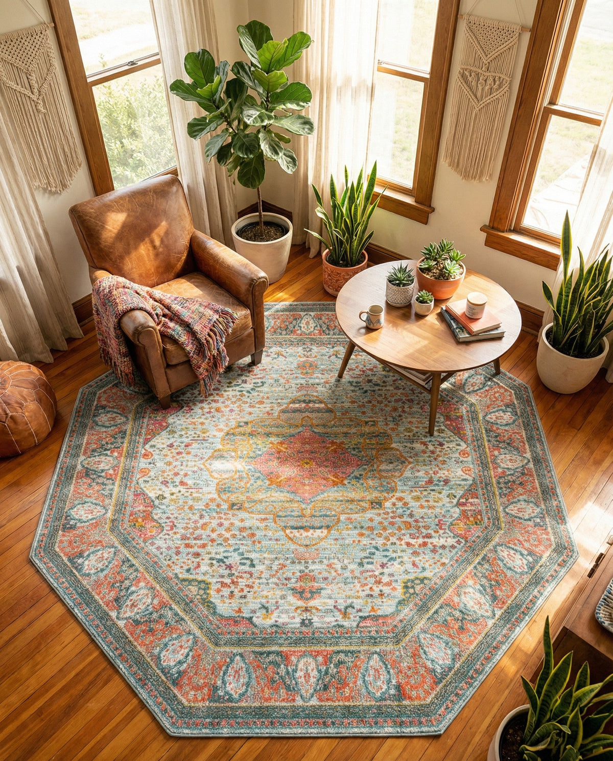 Caribbean Breeze Collection Area Rug -  Floriana Octagon Light Blue  lifestyle 97
