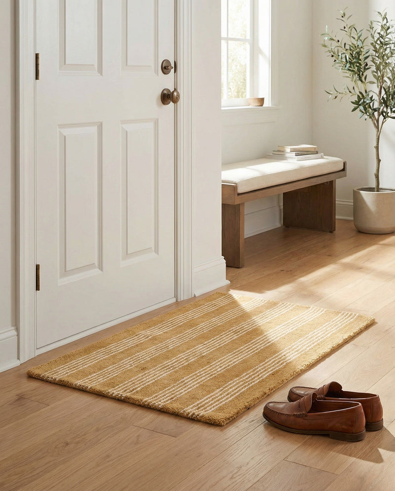 Hampton Stripes Wool Collection Area Rug - Montauk Rectangle Latte Brown  lifestyle 35