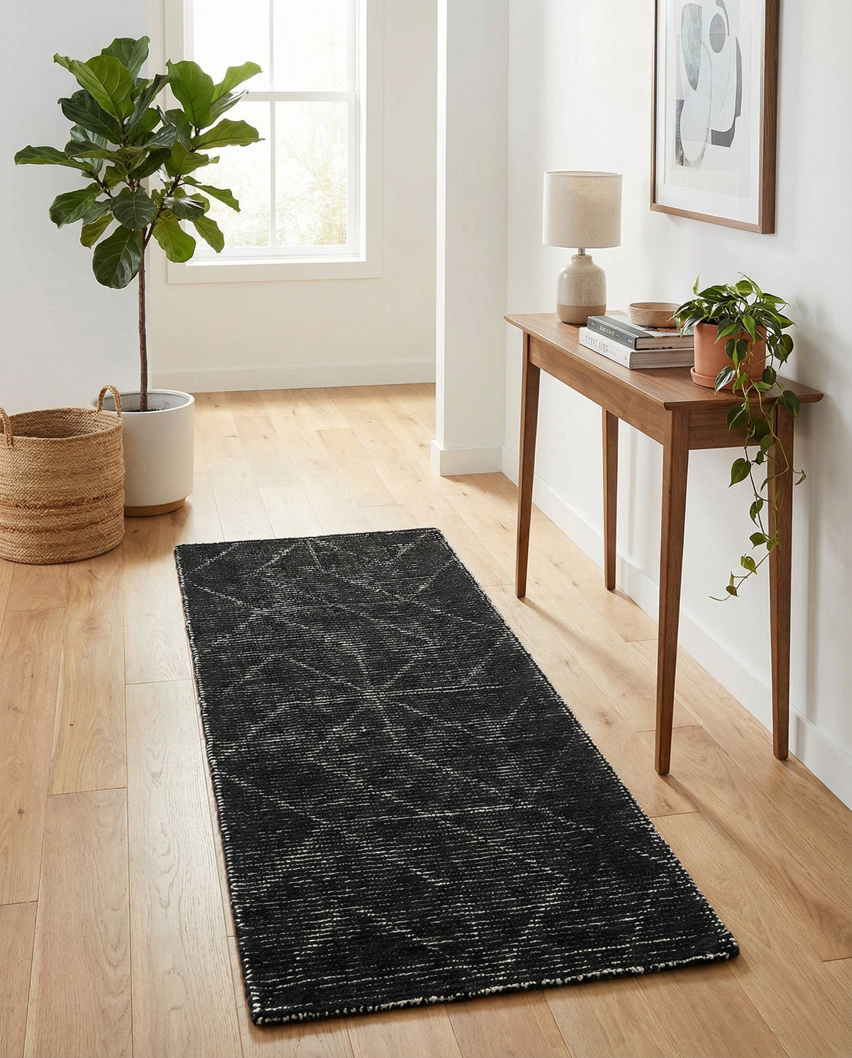 Nordic Loom Geometric Collection Area Rug - Oslo Runner Jet Black  lifestyle 131