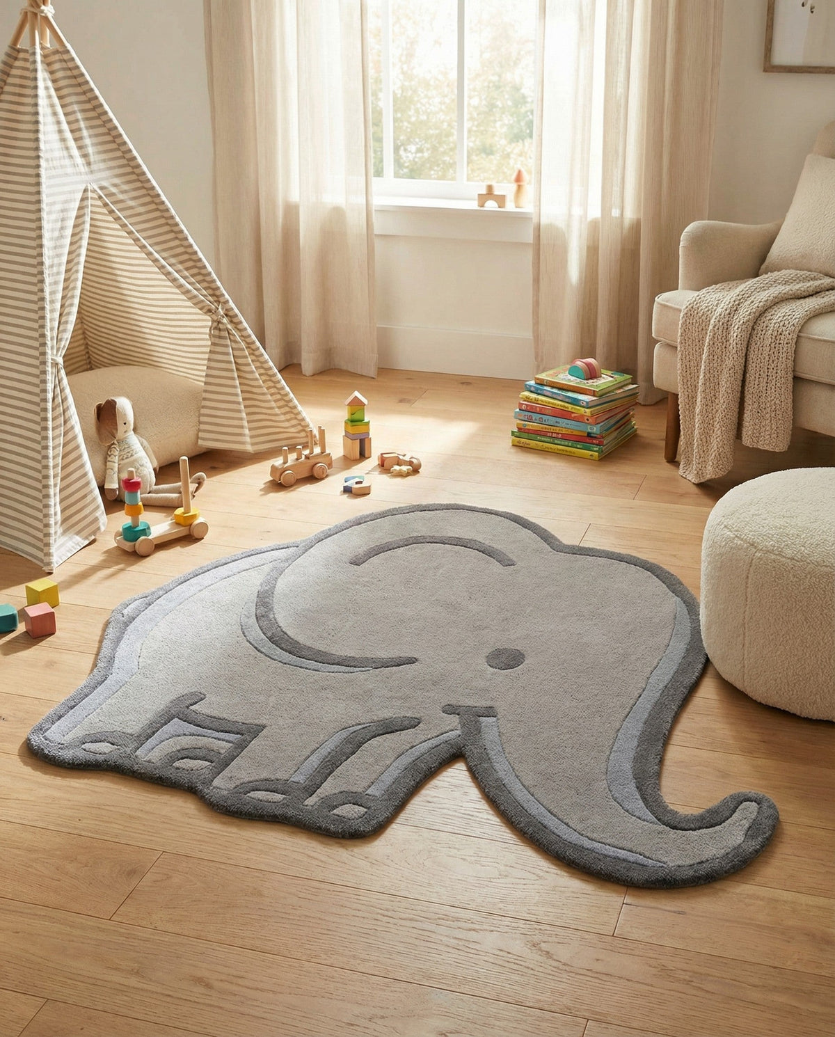 Whimsy Wonders Wool Collection Area Rug -  Prairie Rectangle Gray  lifestyle 5