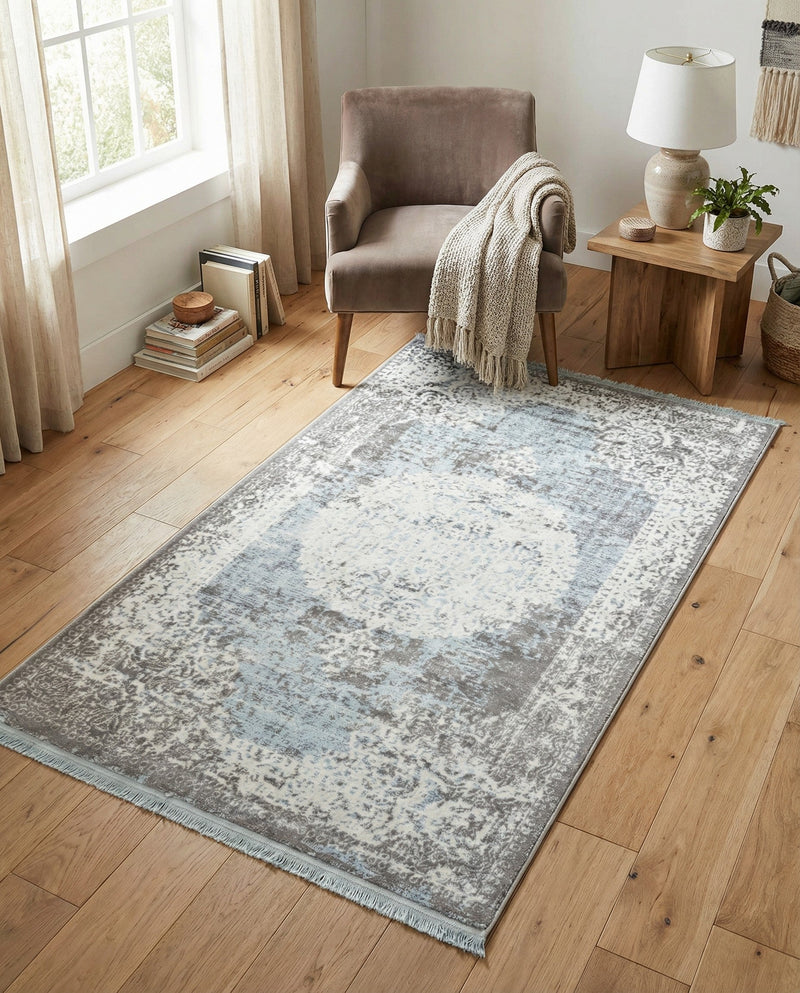 Rustic Charm Revival Collection Area Rug -  Meadowland Rectangle Light Blue  lifestyle 51
