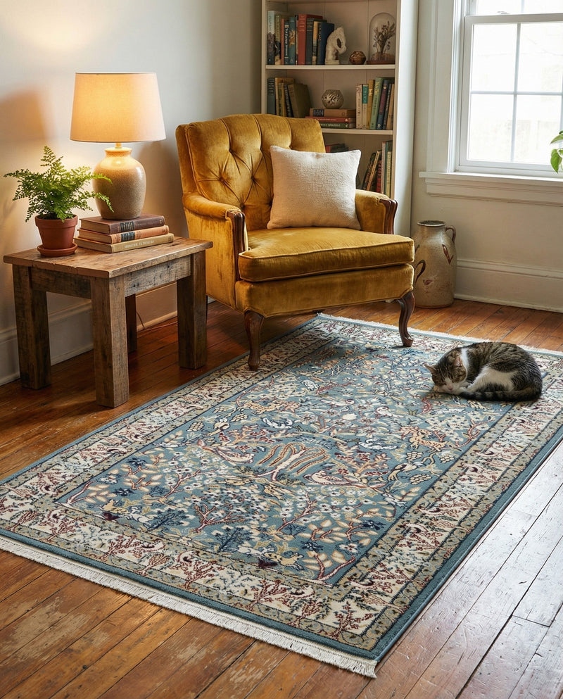 Persian Elegance Collection Area Rug -  Kerman (Blue) Rectangle Blue  lifestyle 26
