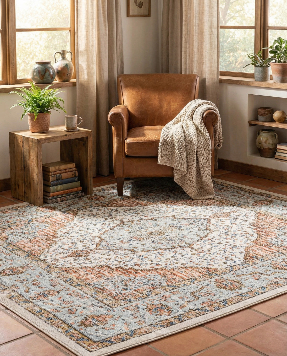 Mykonos Manor Collection Area Rug - Delos Square Ivory  lifestyle 209