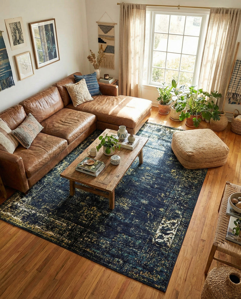 Riviera Elegance Collection Area Rug - Antibes (Navy Blue) Rectangle Navy Blue  lifestyle 30