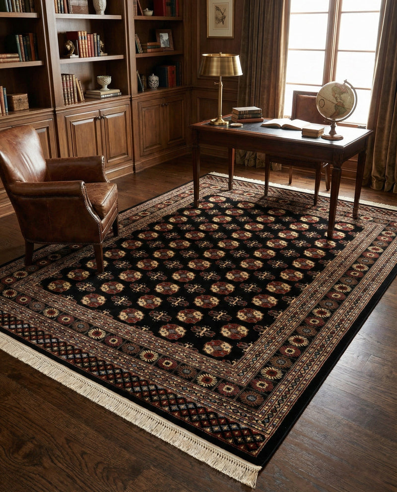Samarkand Elegance Collection Area Rug -  Margilan (Black) Rectangle Black  lifestyle 22