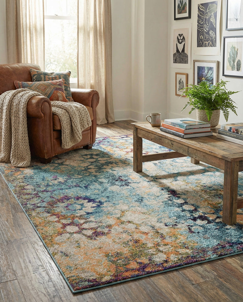 Venetian Tapestry Collection Area Rug - Murano Rectangle Blue  lifestyle 39