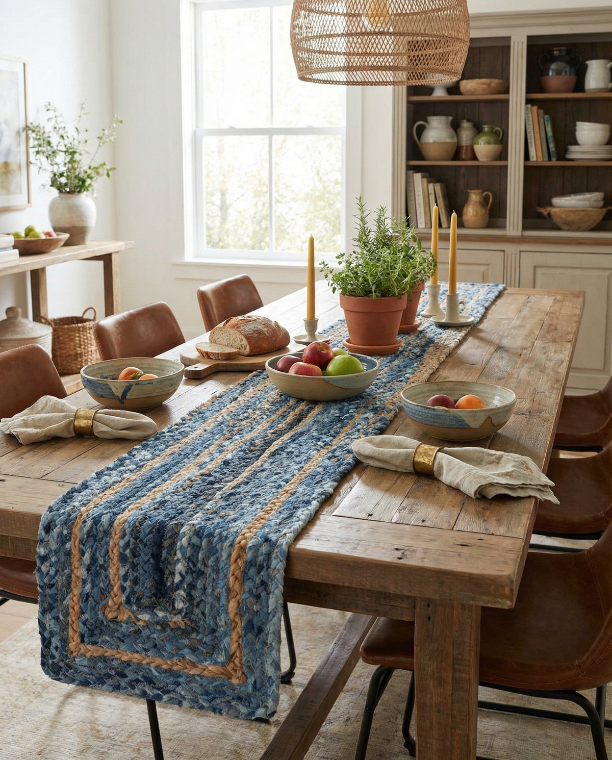 Woven Udaipur Collection Area Rug - Sahara Table Runner Blue and Natural  lifestyle 100