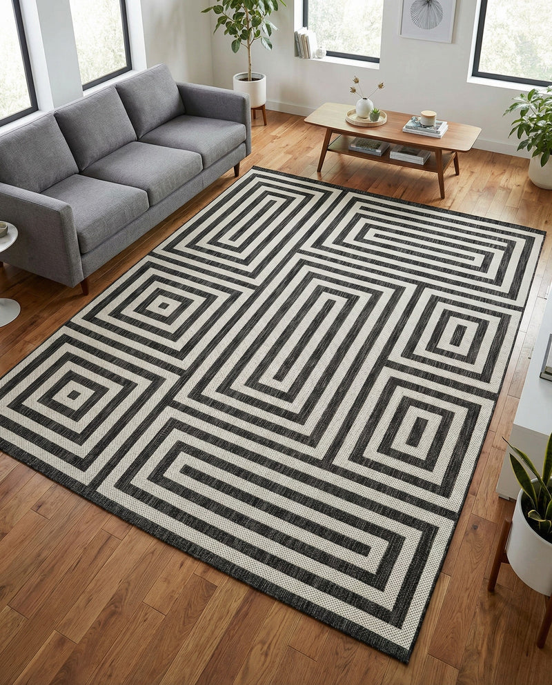 Urban Terrace Collection Area Rug -  Flatiron Rectangle Black and White  lifestyle 19