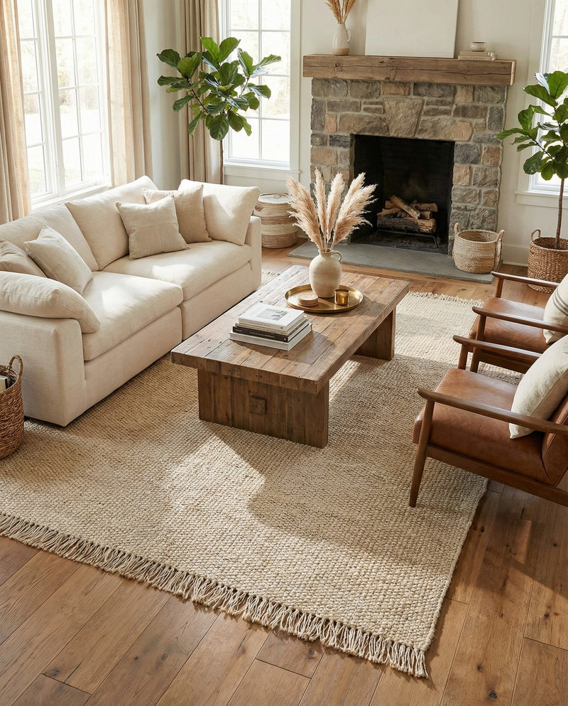 Savannah Jute Collection Area Rug - Seashore Rectangle Ivory  lifestyle 20