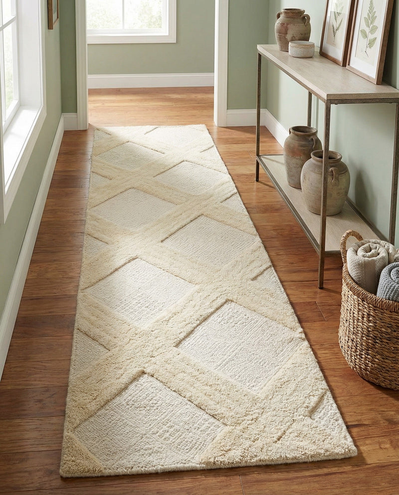Trellis Wool Collection Area Rug - Vineyard Runner Ivory  lifestyle 26