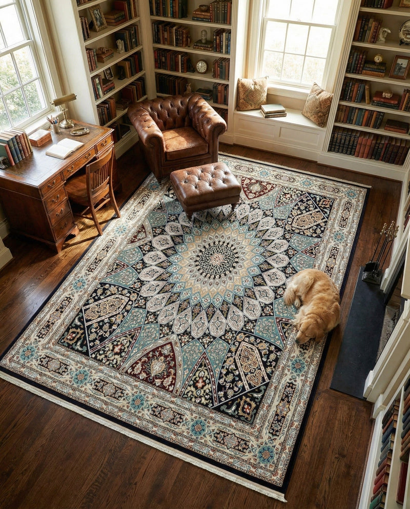 Persian Elegance Collection Area Rug -  Hamedan (Navy Blue) Rectangle Navy Blue  lifestyle 12