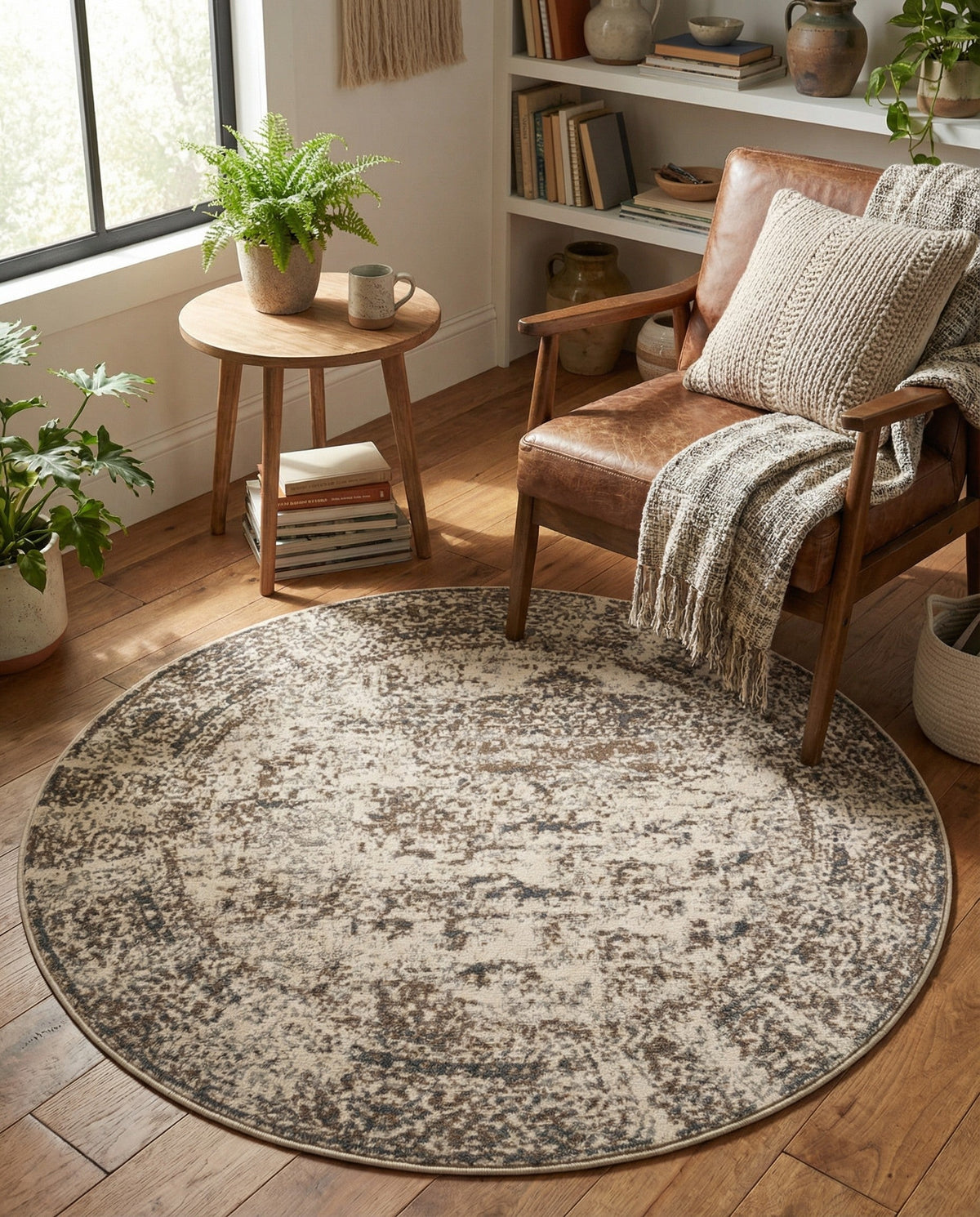 Gobi Sands Collection Area Rug -  Badain Round Cream  lifestyle 93