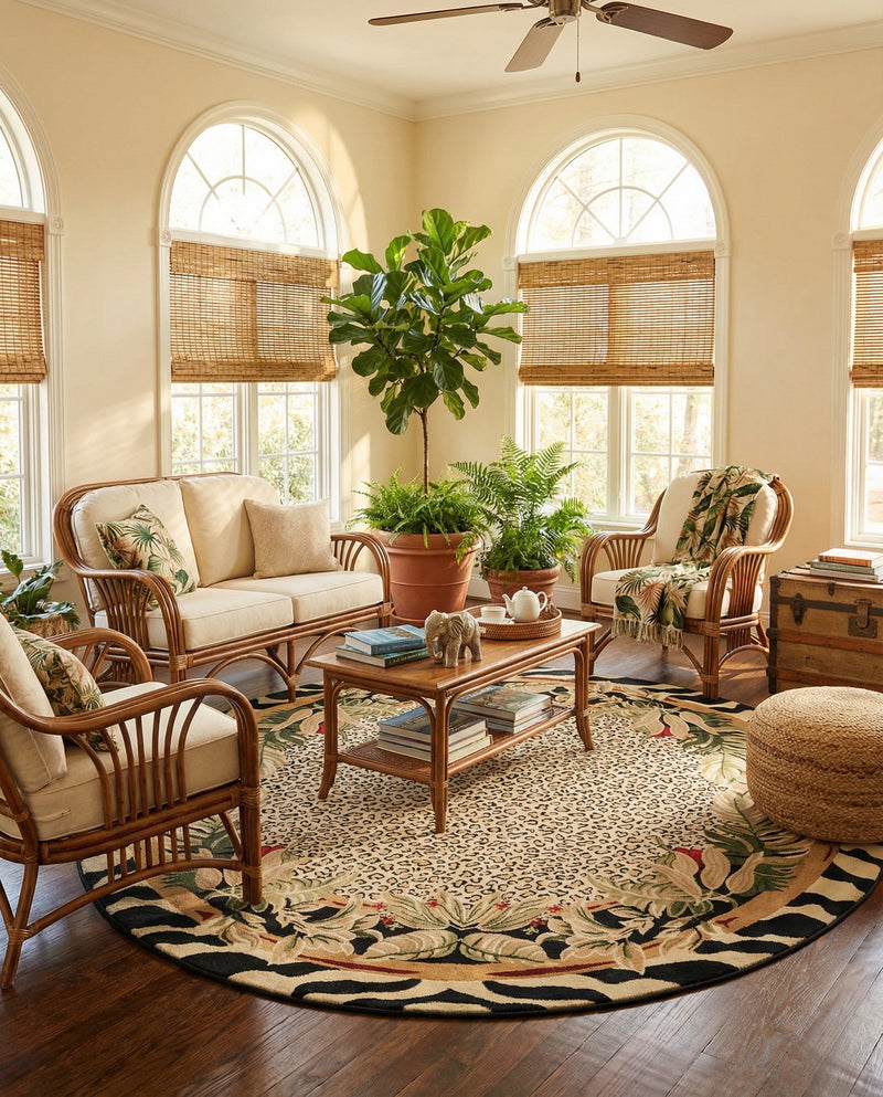 Savannah Sojourn Collection Area Rug -  Moremi Round Cream  lifestyle 59