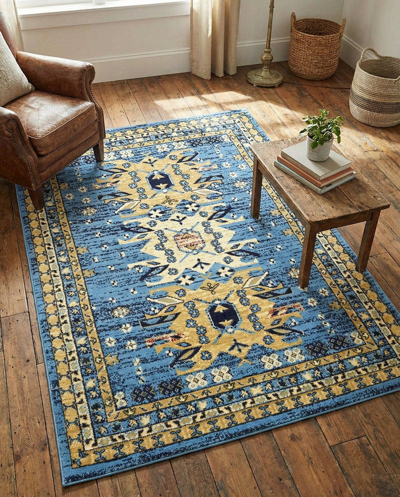 Tabriz Tapestries Collection Area Rug - Azerbaijan (Light Blue) Rectangle Light Blue  lifestyle 7