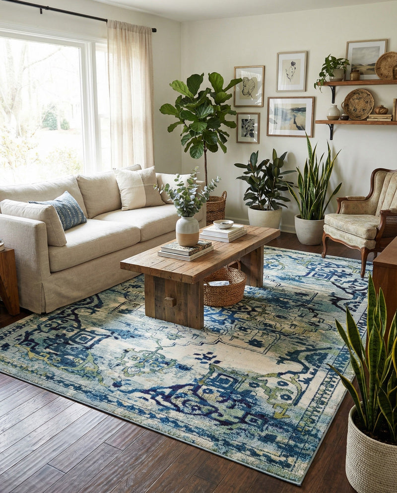 Chateau Elegance Collection Area Rug -  Riviera Rectangle Blue  lifestyle 12