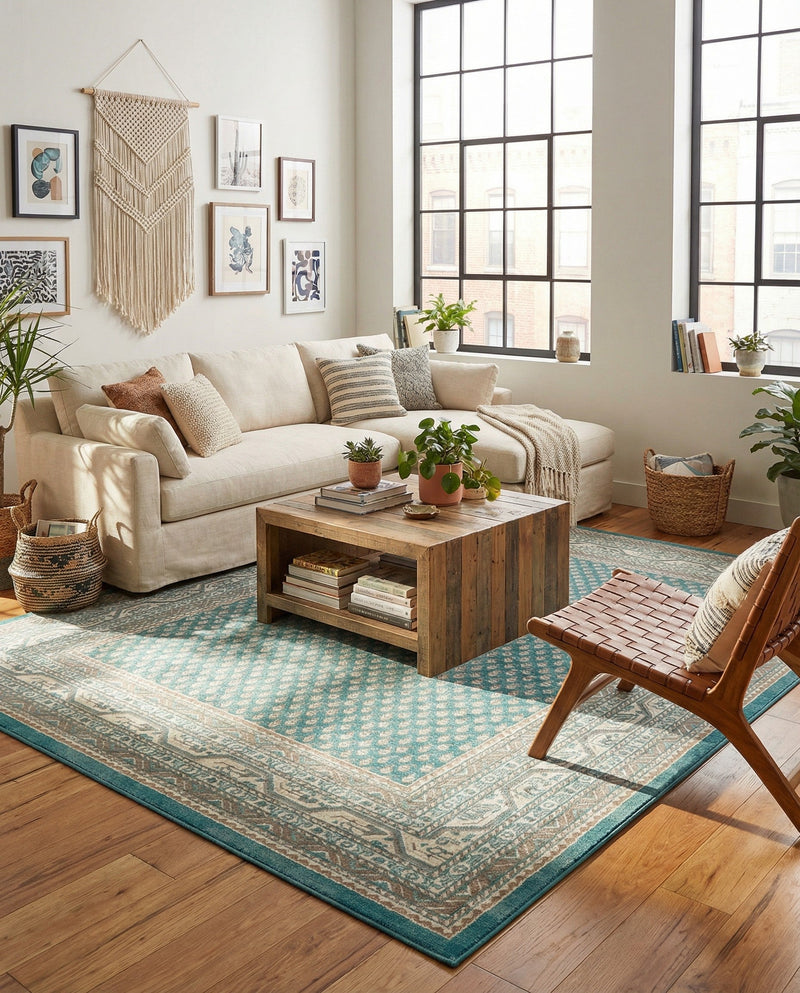Soho Elegance Collection Area Rug -  Mercer (Turquoise) Rectangle Turquoise  lifestyle 14