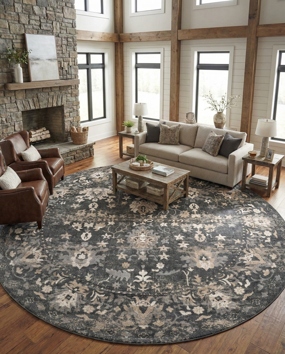 Cascade Range Collection Area Rug -  Shasta (Gray) Round Gray  lifestyle 45