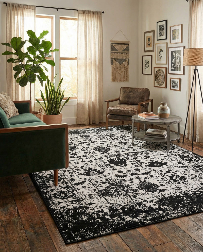 Cascade Range Collection Area Rug -  Shasta (Black and White) Rectangle Black and White  lifestyle 20