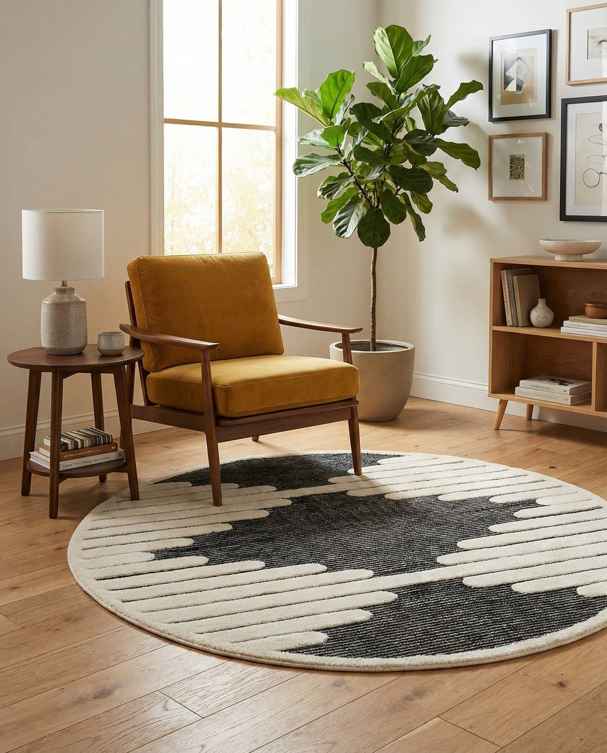 Monochrome Collection Area Rug -  Ash Round Gray  lifestyle 90