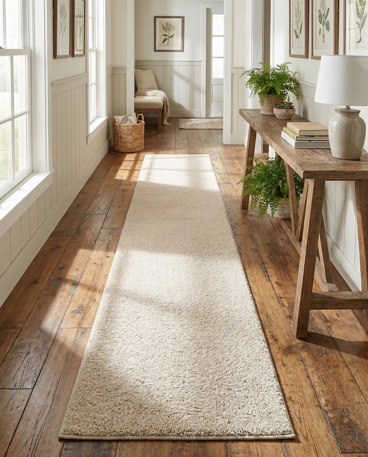 Solid Shag Seaside Collection Area Rug - Azure Cove (Ivory) Runner Ivory  lifestyle 86