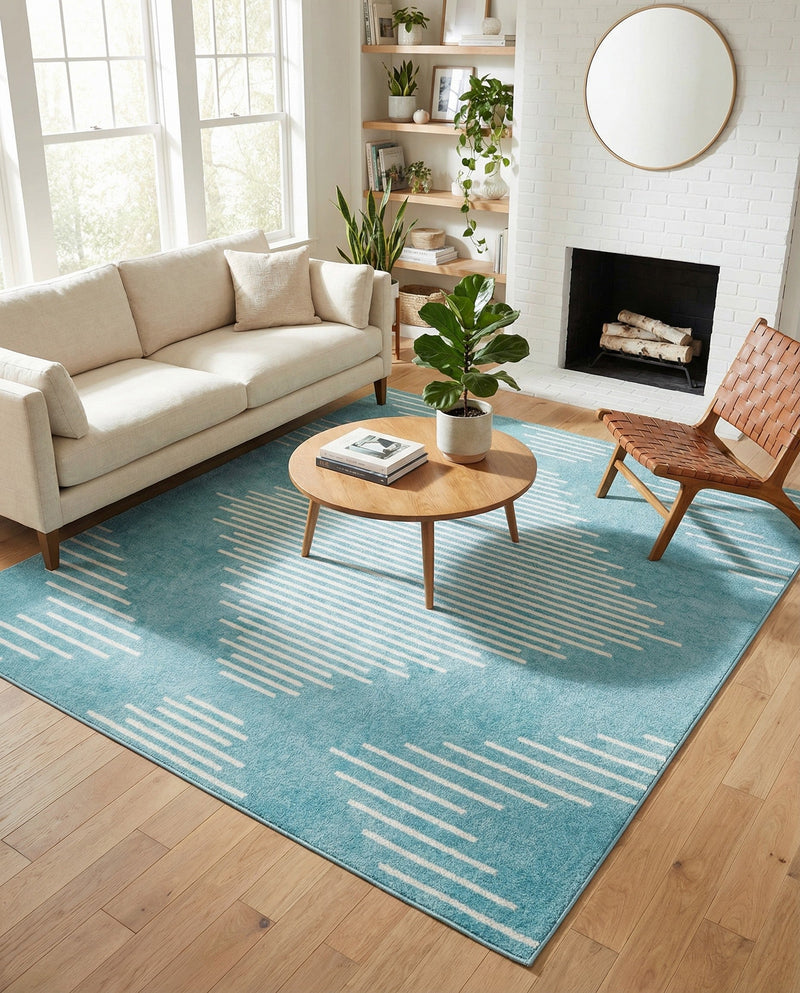 Seychelles Stripes Collection Area Rug - Mahe (Light Blue) Square Light Blue  lifestyle 52