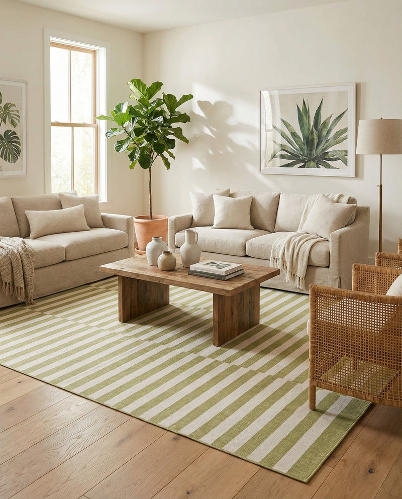 Seaside Stripes Collection Area Rug - Cabana (Green) Rectangle Green  lifestyle 15