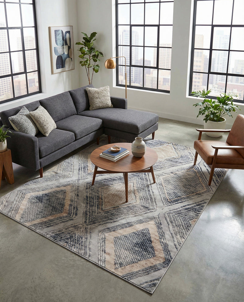 Aegean Elegance Collection Area Rug -  Rhodes Rectangle Gray Cream  lifestyle 5