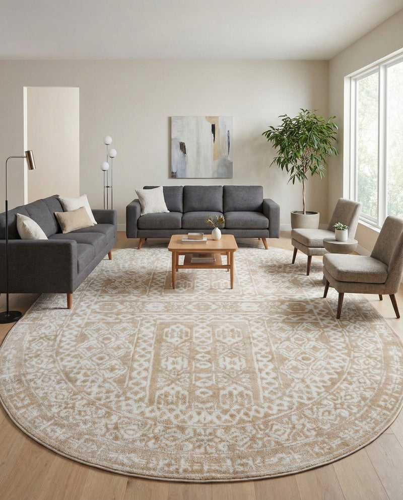 Cambridge Classics Collection Area Rug - Trinity (Beige) Oval Beige  lifestyle 38