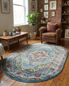 Savannah Soiree Collection Area Rug - Serengeti (Blue) Oval Blue  lifestyle 62