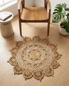 Woven Seaside Jute Collection Area Rug - Coastalhaven (Natural and White) Round Natural and White  lifestyle 19