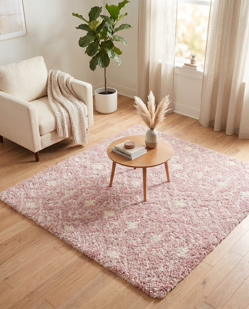 Berber Lattice Shag Collection Area Rug - Atlas (Light Pink) Square Light Pink  lifestyle 59