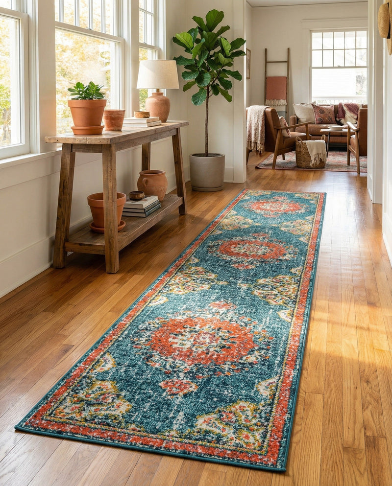 Brighton Terrace Collection Area Rug - Hove (Blue) Runner Blue  lifestyle 48