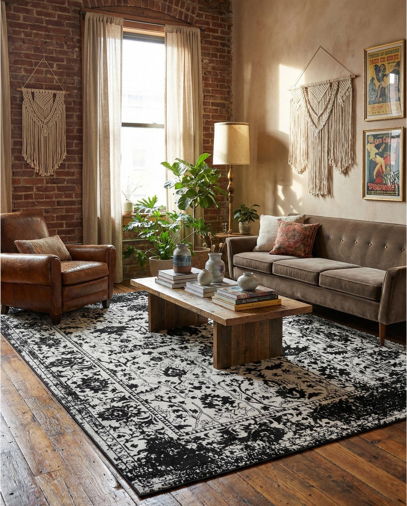 Cascade Range Collection Area Rug -  Shasta (Black and White) Rectangle Black and White  lifestyle 15