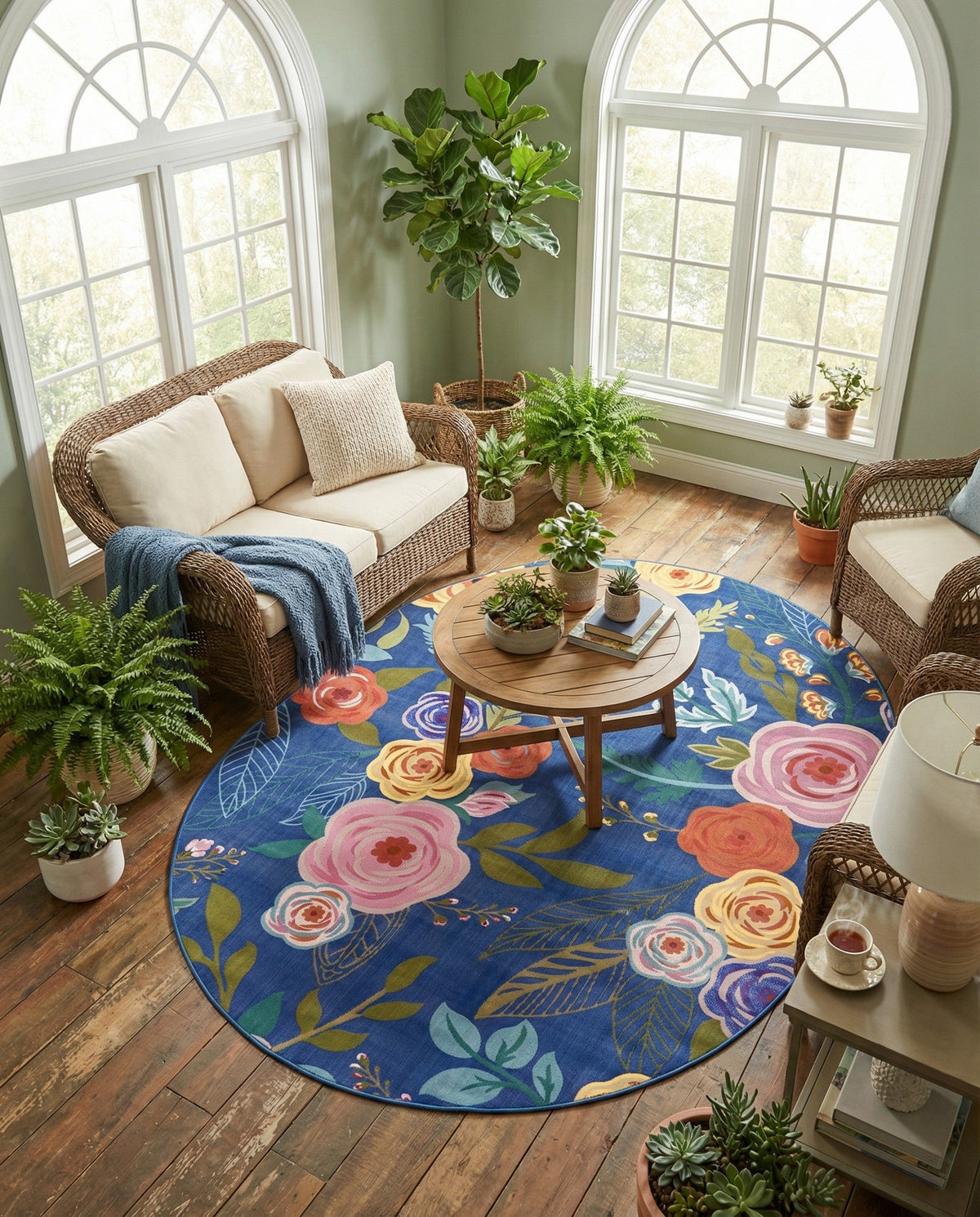 Meadow Breeze Collection Area Rug -  Petal Oval Blue  lifestyle 131