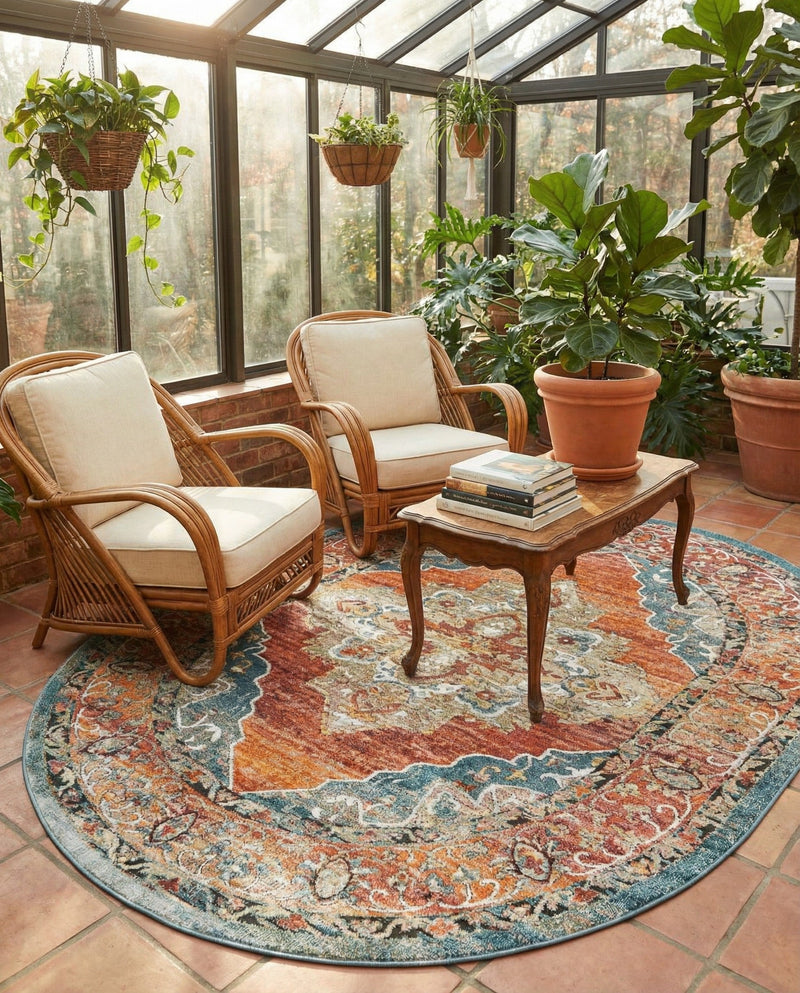 Savannah Soiree Collection Area Rug - Serengeti (Rust Red) Oval Rust Red  lifestyle 48
