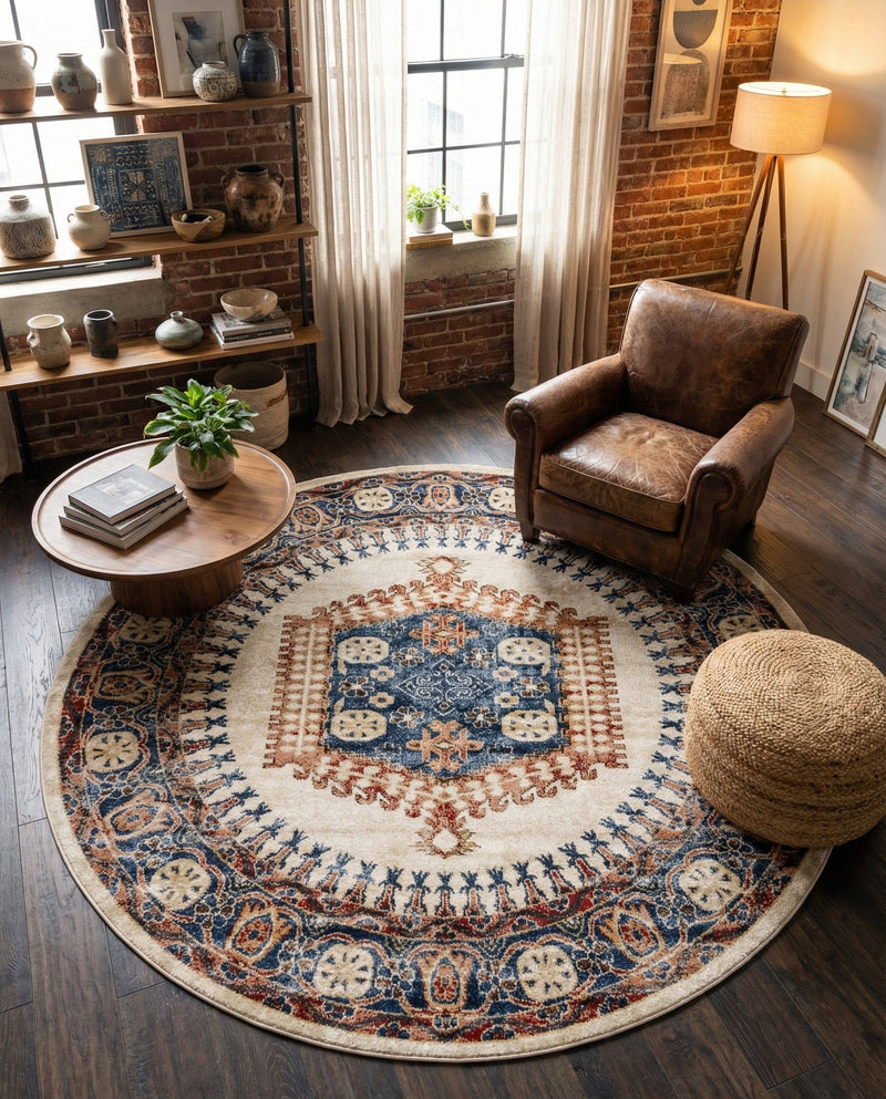 Eden Oasis Collection Area Rug -  Refuge (Cream) Round Cream  lifestyle 55