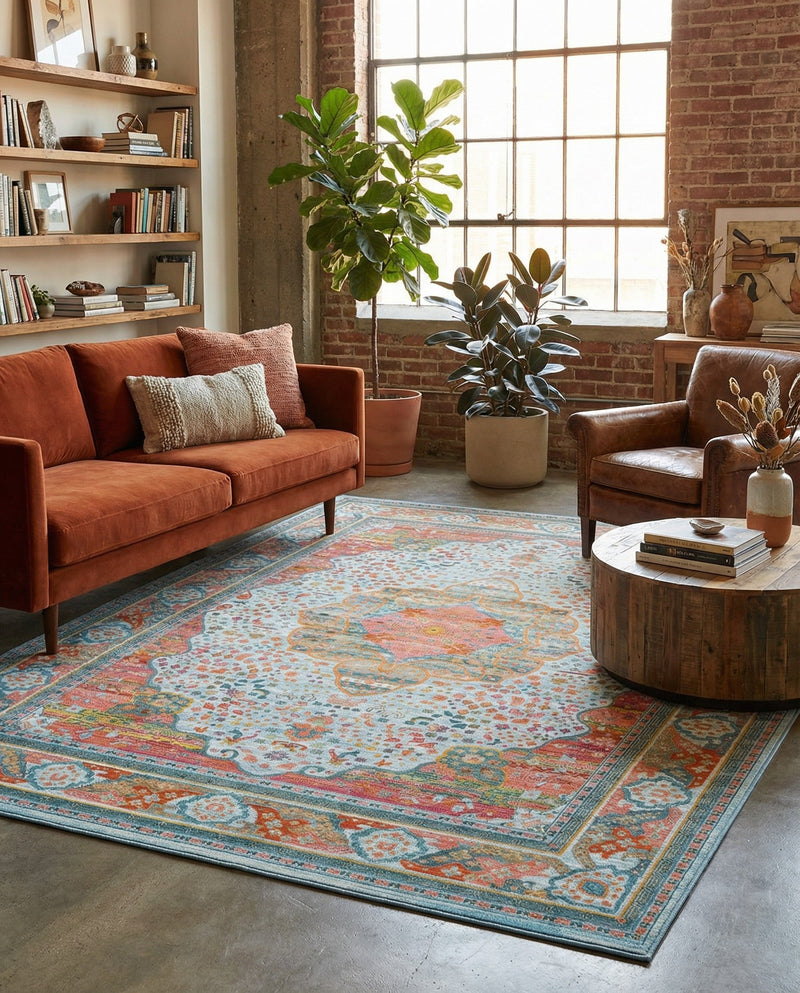 Caribbean Breeze Collection Area Rug -  Floriana Rectangle Light Blue  lifestyle 8
