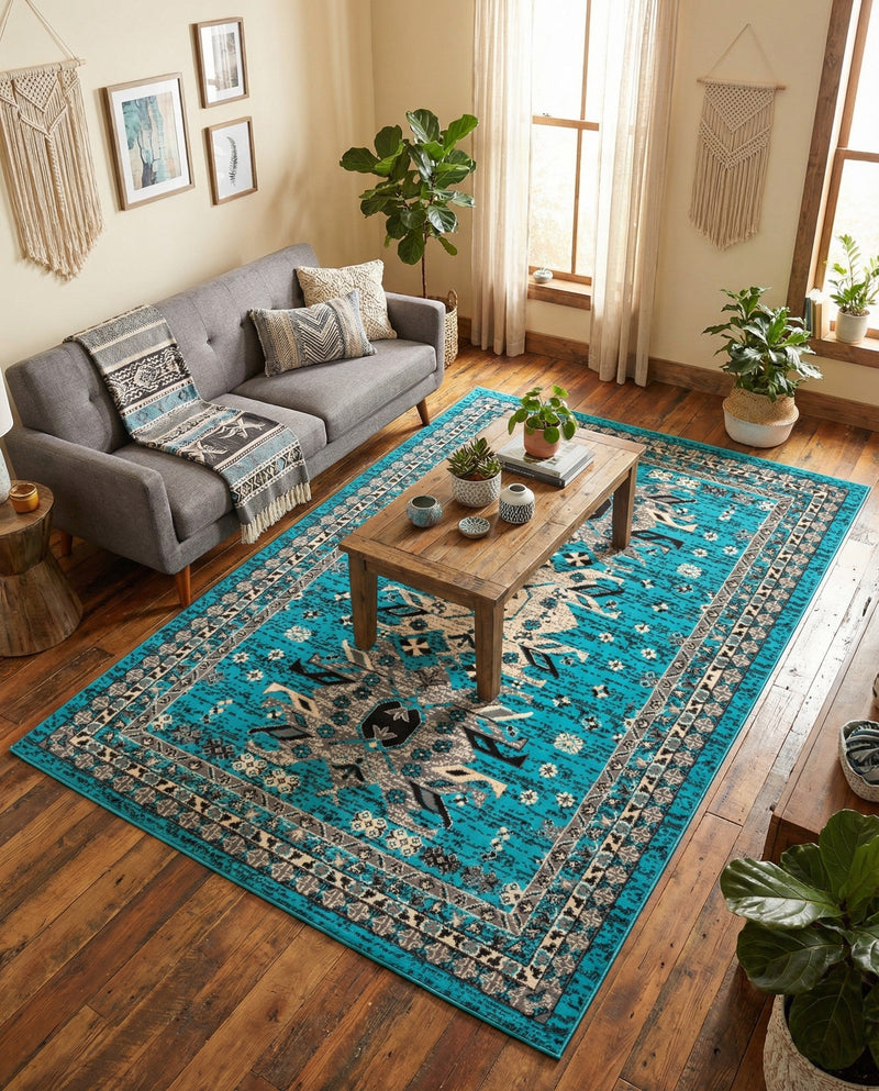 Tabriz Tapestries Collection Area Rug - Azerbaijan (Turquoise) Rectangle Turquoise  lifestyle 8