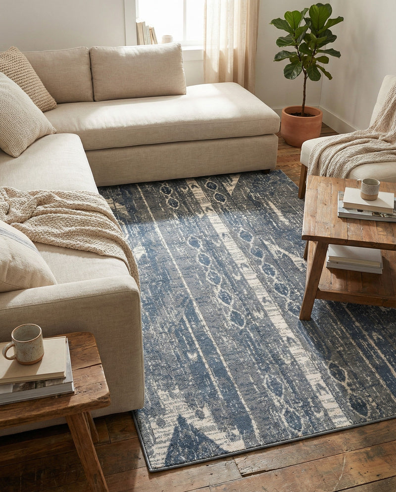 Cascade Range Collection Area Rug - Hood (Blue Gray) Rectangle Blue Gray  lifestyle 6