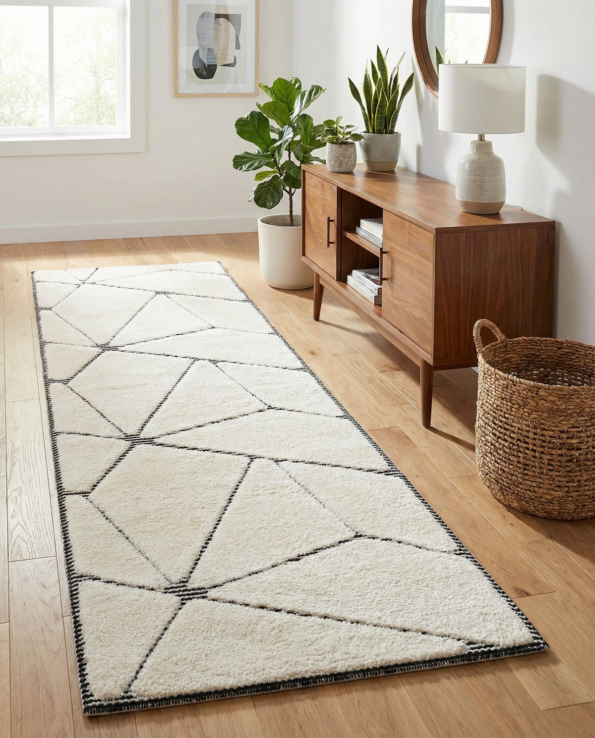 Monochrome Collection Area Rug -  Onyx Runner Ivory White  lifestyle 105