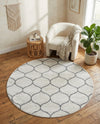 Trellis Mosaic Collection Area Rug -  Pergolatown (Ivory) Round Ivory  lifestyle 55