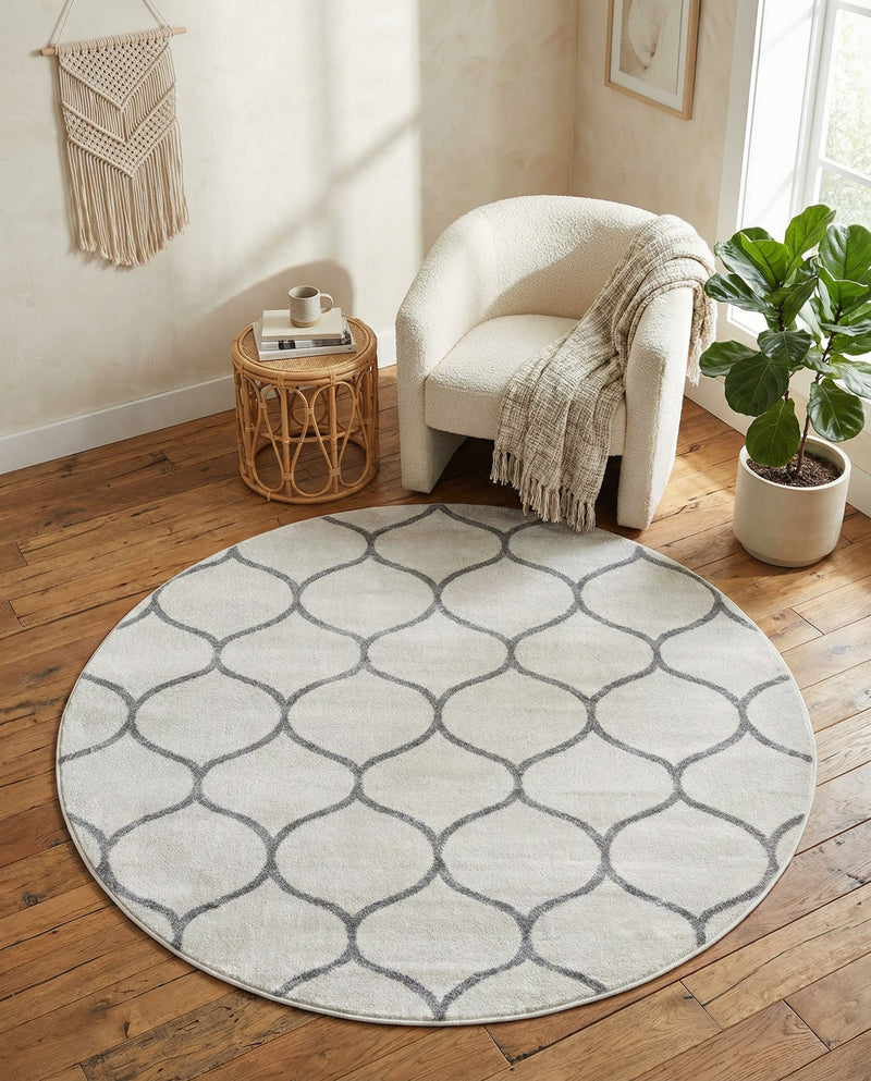 Trellis Mosaic Collection Area Rug -  Pergolatown (Ivory) Round Ivory  lifestyle 55