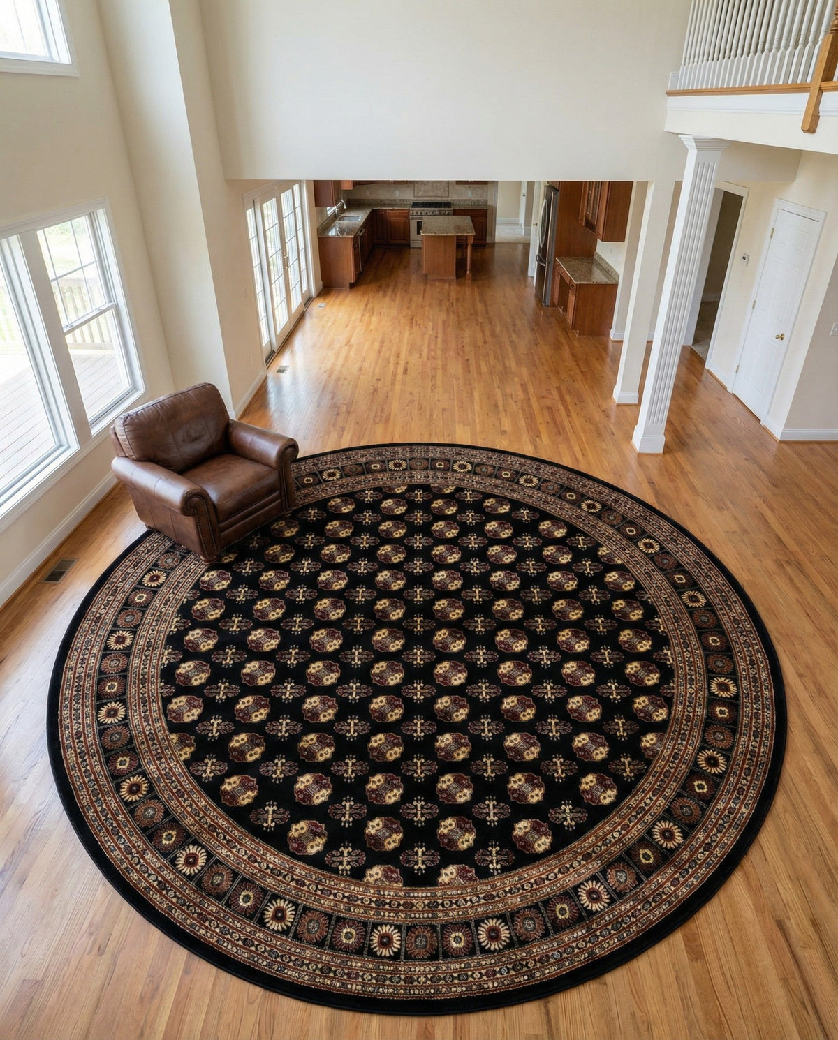 Samarkand Elegance Collection Area Rug -  Margilan (Black) Round Black  lifestyle 73