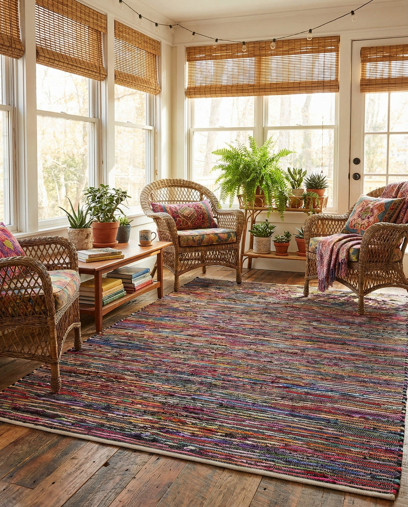 Thar Cotton Collection Area Rug - Alleppey Rectangle Multi Black  lifestyle 14